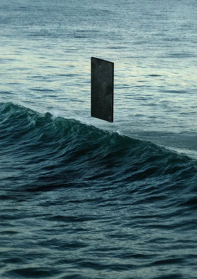 Floating Door in Ocean, minimal, abstract, cool