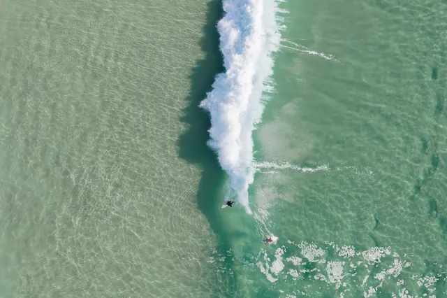 Aerial View of Surfer on Wave, photographic, organic, cool