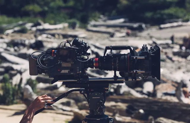 Professional Cinema Camera on Gimbal, photographic, technical, dark