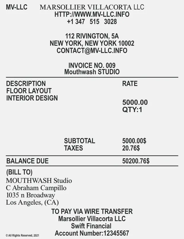 MVLLC Invoice Template, minimal, corporate-clean, monochrome