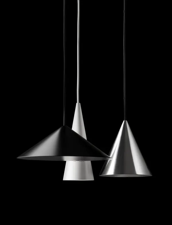 Minimalist Conical Pendant Lights, minimal, monochrome, dark
