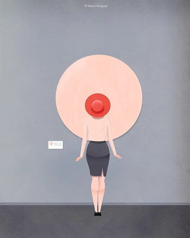 Abstract Humanoid Figure with Circular Motif, minimal, flat, muted