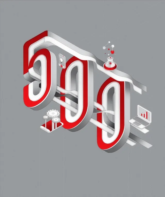 3D Isometric Typography Design, geometric, 3d-render, high-contrast