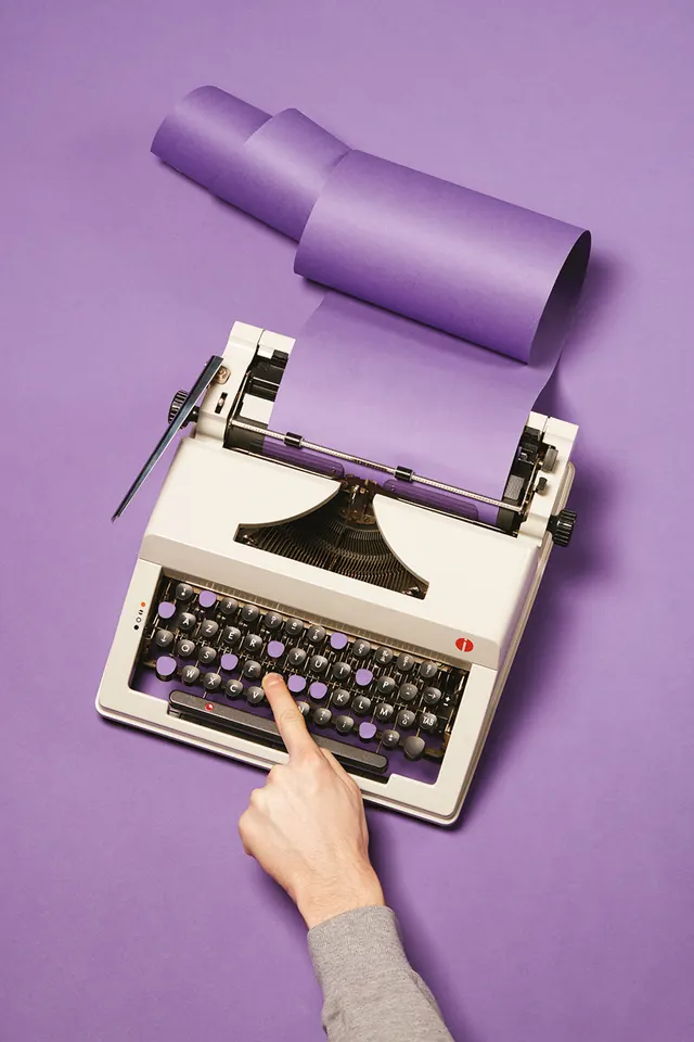 Typewriter Mockup with Purple Paper, minimal, retro, vibrant