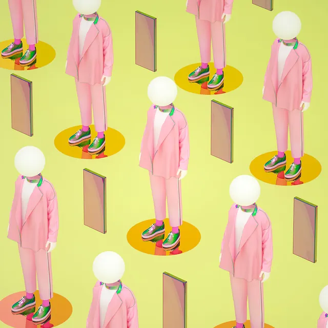 Abstract Humanoid Figures with Geometric Elements, minimal, flat, vibrant