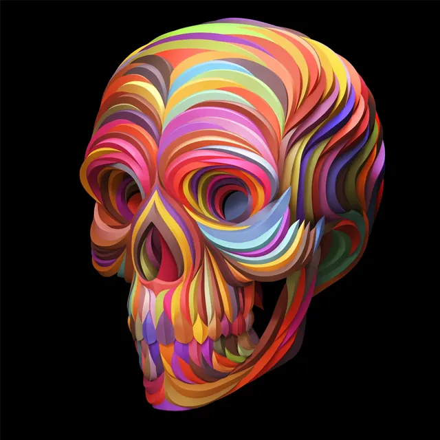 Colorful Abstract Skull Illustration, maximalist, organic, vibrant