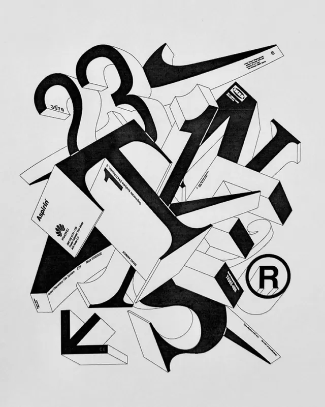 Abstract Geometric Logo Collage, minimal, monochrome, monochrome