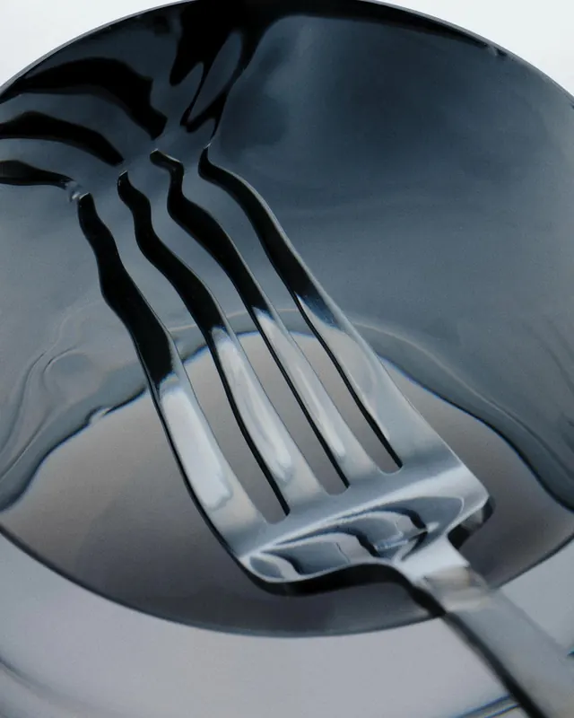 Fork Reflection on Dark Surface, minimal, monochrome, dark