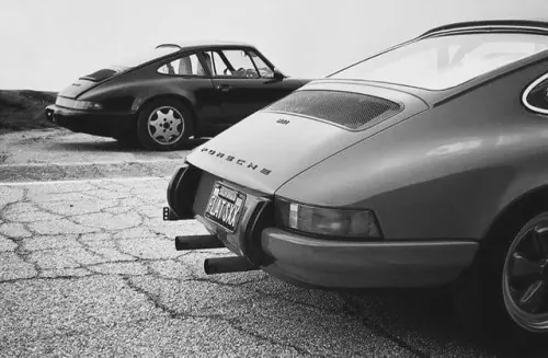 Porsche 911 and 996 Mockup, monochrome, photographic, monochrome
