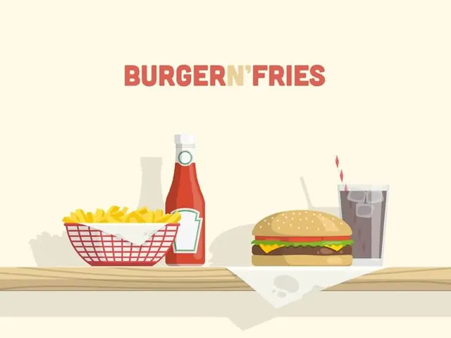Burger N Fries Illustration, minimal, flat, warm