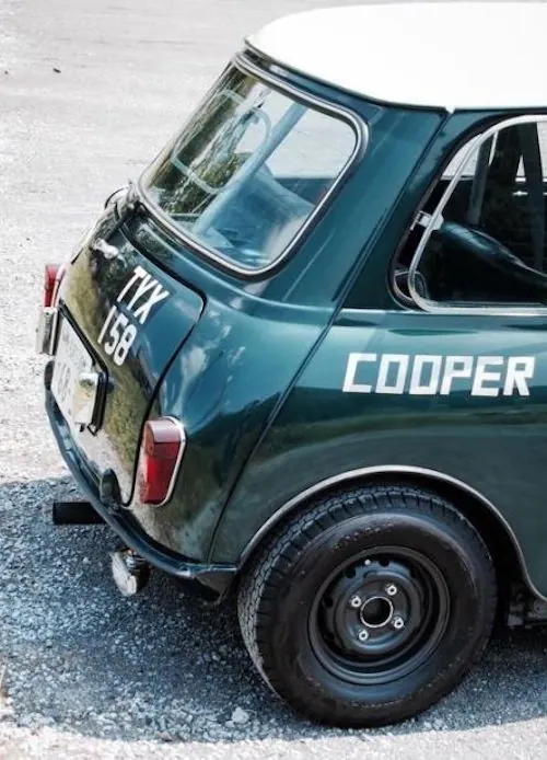 Classic Mini Cooper Exterior Detail, photographic, retro, dark