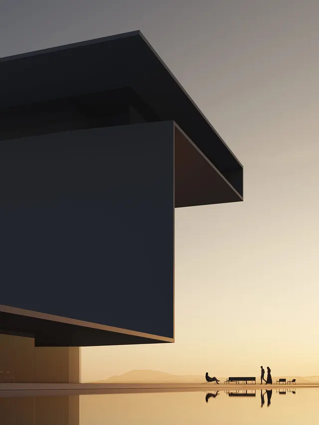 Minimalist Architectural 3D Render, minimal, geometric, dark