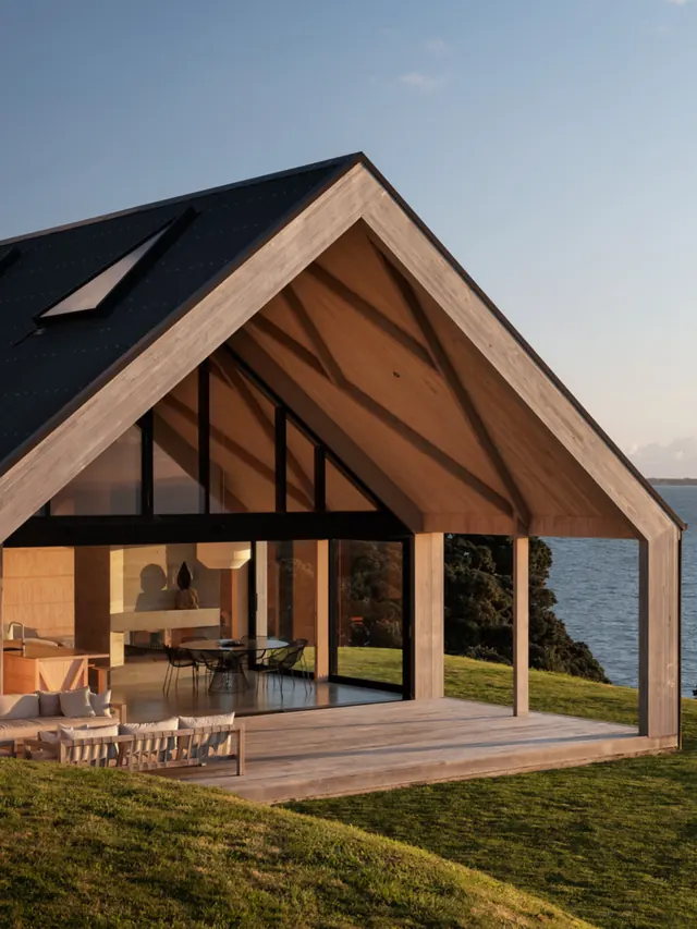 Modern A-Frame Cabin with Open Living Space, minimal, luxury, earthy