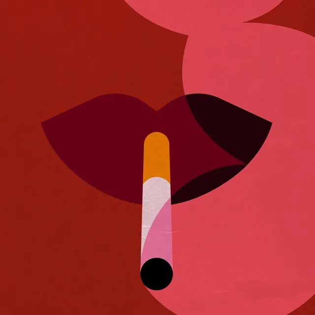 Abstract Lips and Cigarette Illustration, flat, minimal, warm