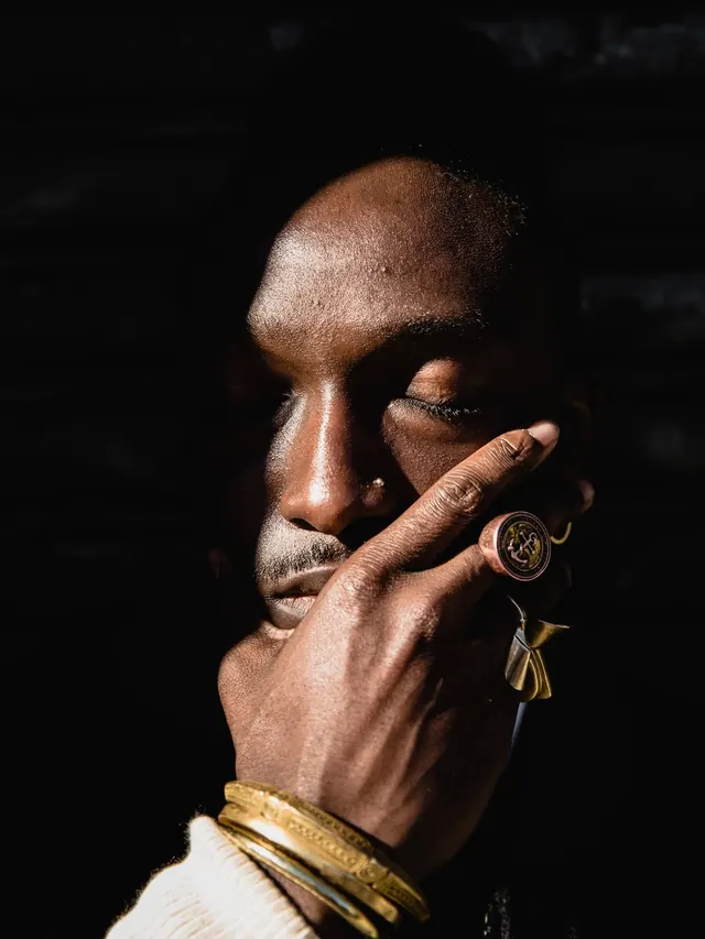 Portrait of a Man with Jewelry, photographic, luxury, dark