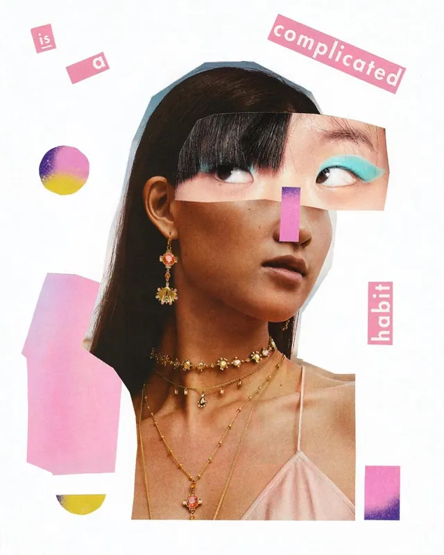 Collage Portrait Illustration, maximalist, y2k, vibrant