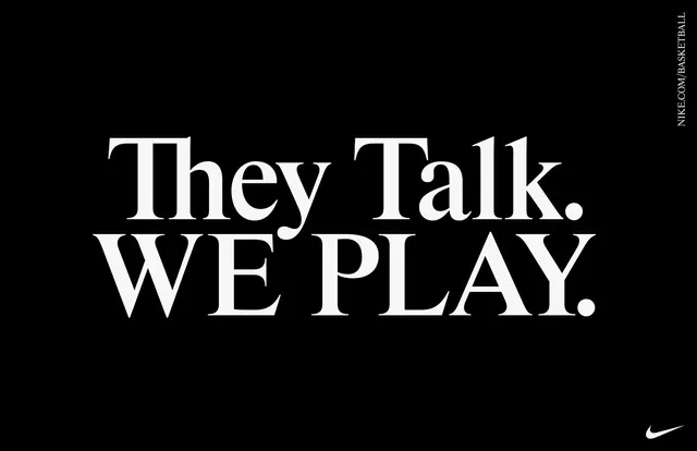 They Talk. WE PLAY. Wordmark, minimal, brutalist, high-contrast