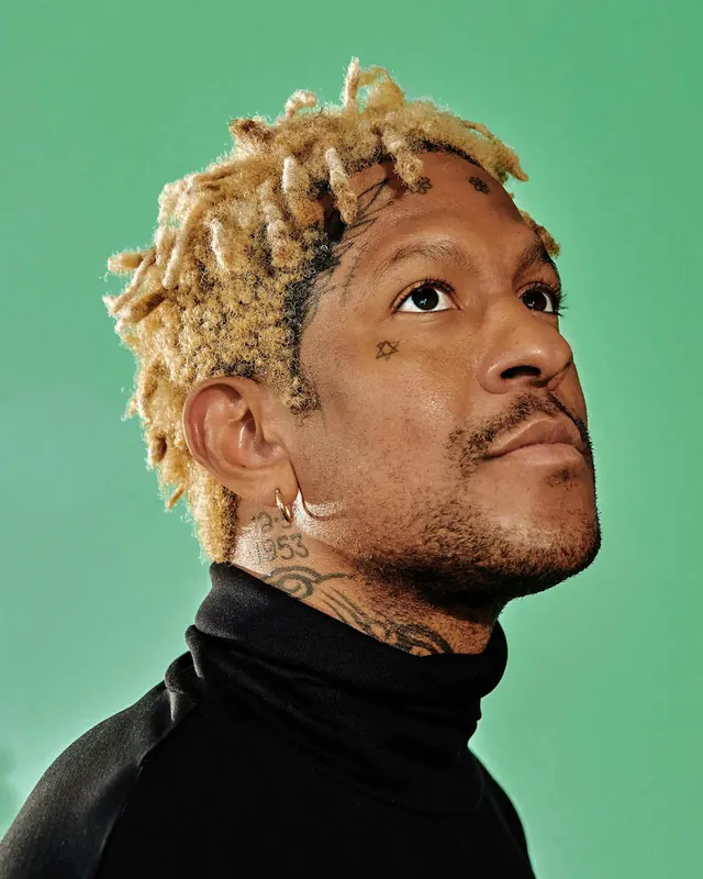Portrait of a Man with Blonde Braids, photographic, vibrant