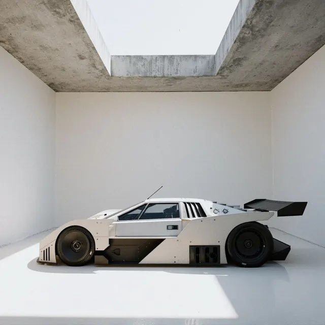 Minimalist Car Mockup in Concrete Gallery, minimal, brutalist, light