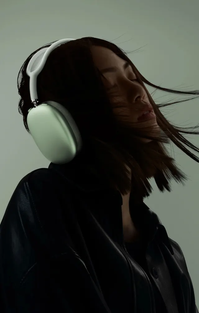 Woman with Headphones Portrait, photographic, minimal, dark
