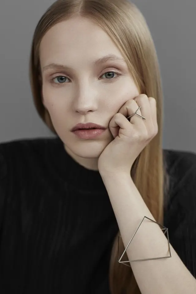Portrait with Geometric Line Art Overlay, minimal, photographic, muted