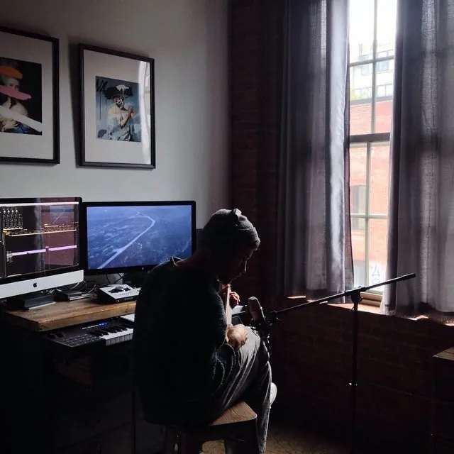 Developer Workspace Interior, photographic, minimal, dark