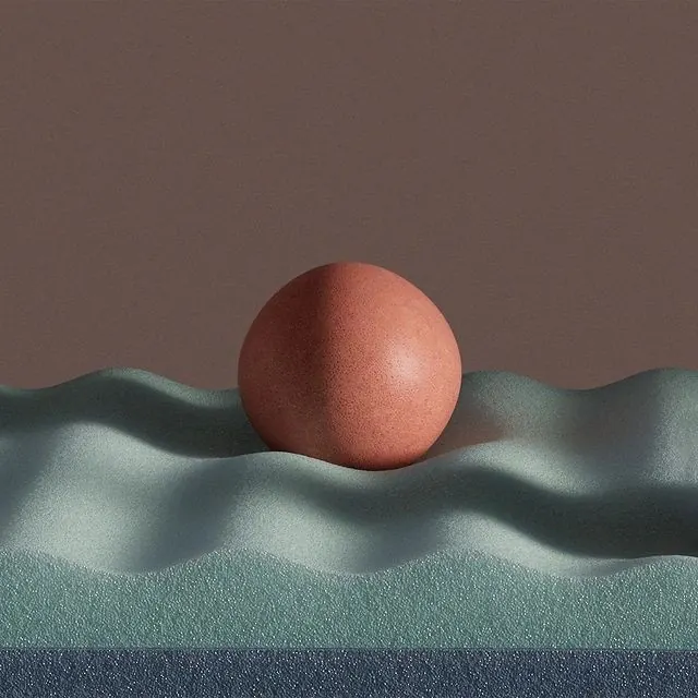 Minimalist Egg on Sand 3D Render, minimal, organic, muted