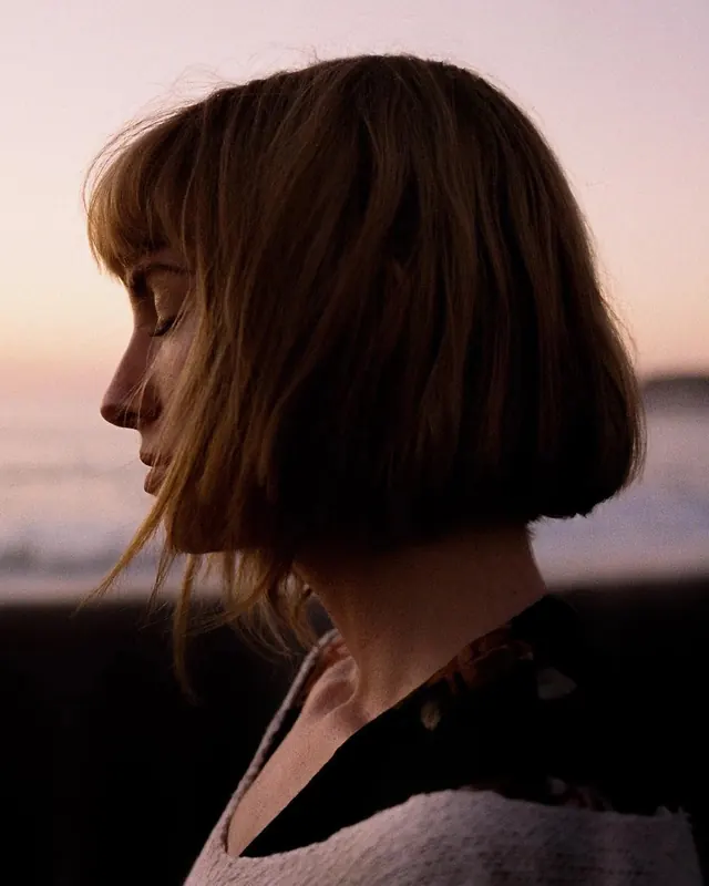 Profile of a Woman with Bob Haircut, photographic, organic, muted