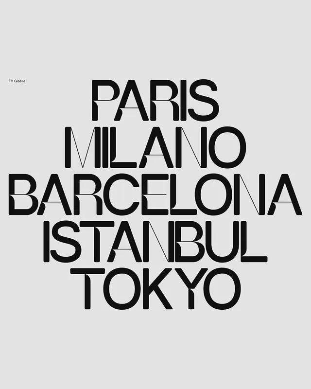 Typography Collage of Global Cities, minimal, brutalist, monochrome