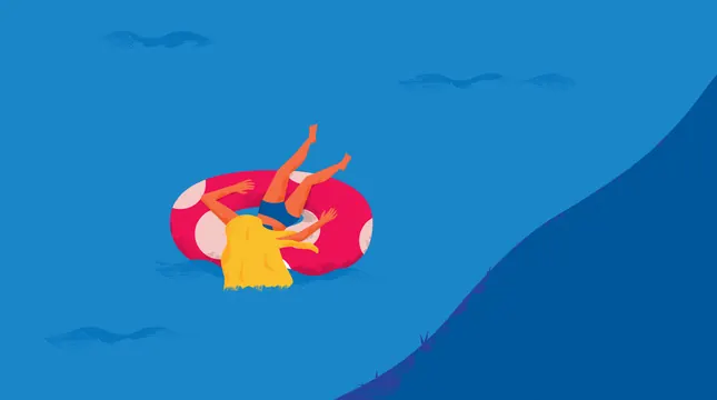Person Floating in Inner Tube Illustration, flat, playful, vibrant