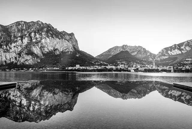 Mountain Reflection Landscape, monochrome, photographic, monochrome