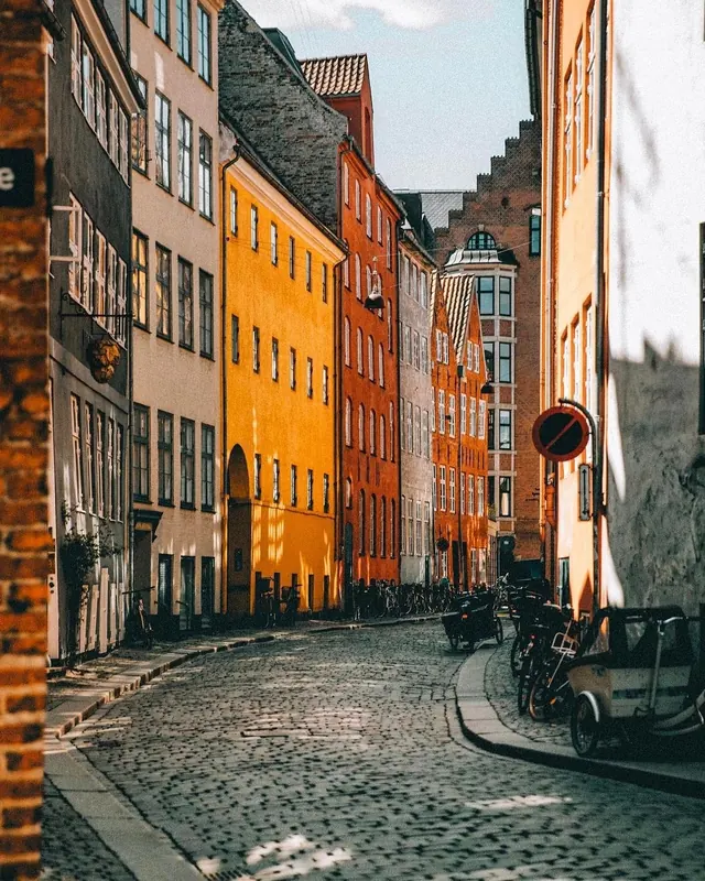 European Streetscape with Cobblestone Road, photographic, organic, vibrant
