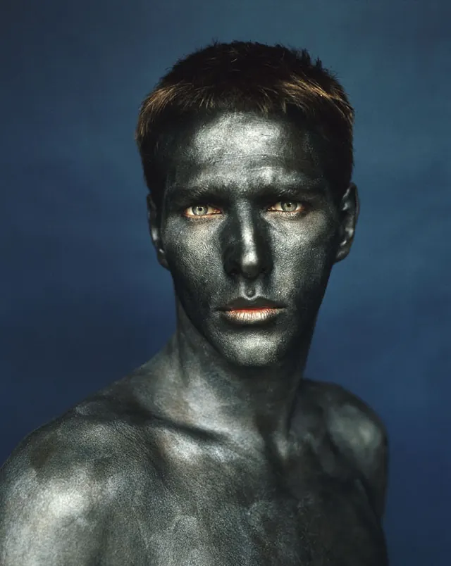 Metallic Humanoid Portrait, photographic, dark-mode, dark