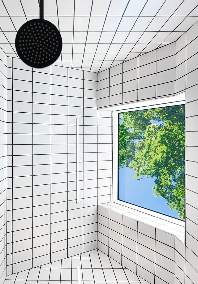 Modern Bathroom Interior with Window View, minimal, geometric, light