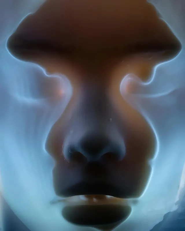 Abstract Human Face Silhouette, organic, glassmorphism, warm