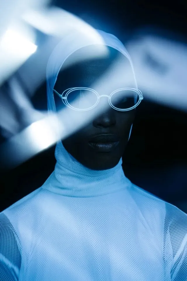 Futuristic Cyberpunk Portrait, dark-mode, glassmorphism, dark