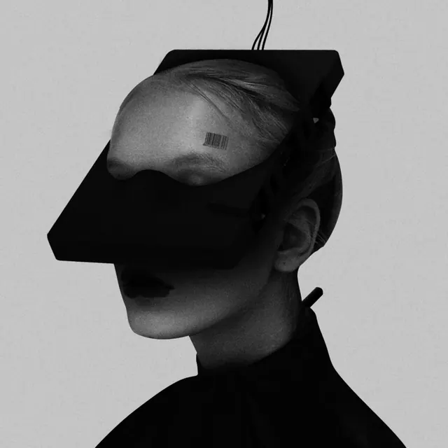 Cybernetic Portrait with Geometric Overlay, minimal, monochrome, monochrome