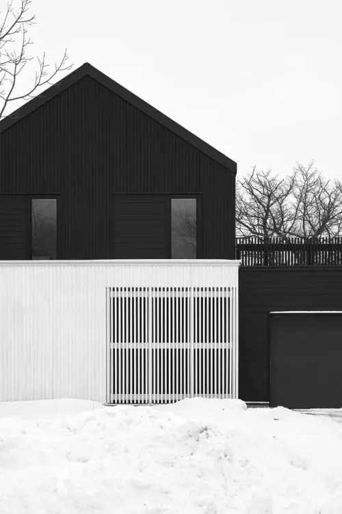 Minimalist Black Wood Structure in Snow, minimal, monochrome, monochrome