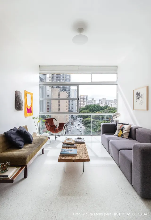 Modern Living Room Interior with City View, minimal, photographic, light