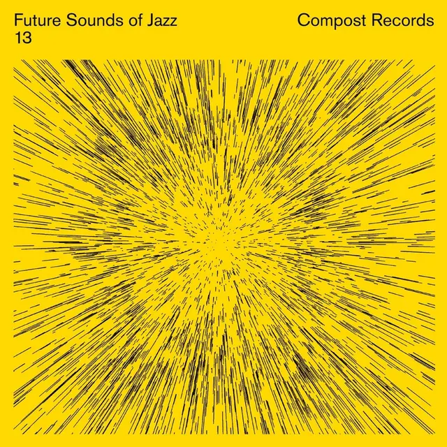 Future Sounds of Jazz 13 Album Cover, minimal, brutalist, vibrant