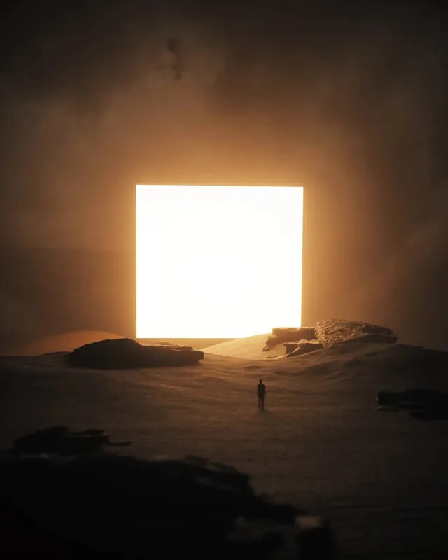 Surreal Glowing Portal Landscape, minimal, abstract, dark