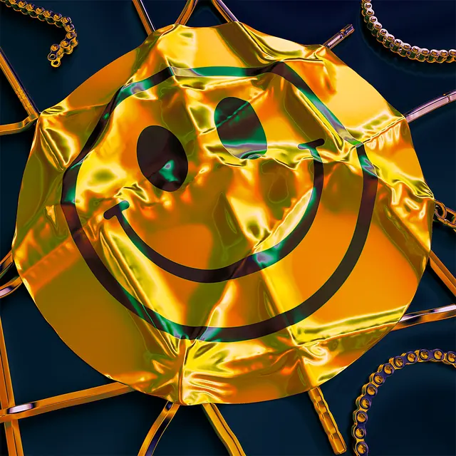 Yellow Smiley Face Balloon, y2k, playful, vibrant