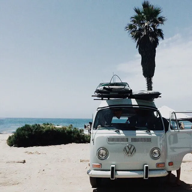 Vintage VW Bus on Beach, photographic, retro, light