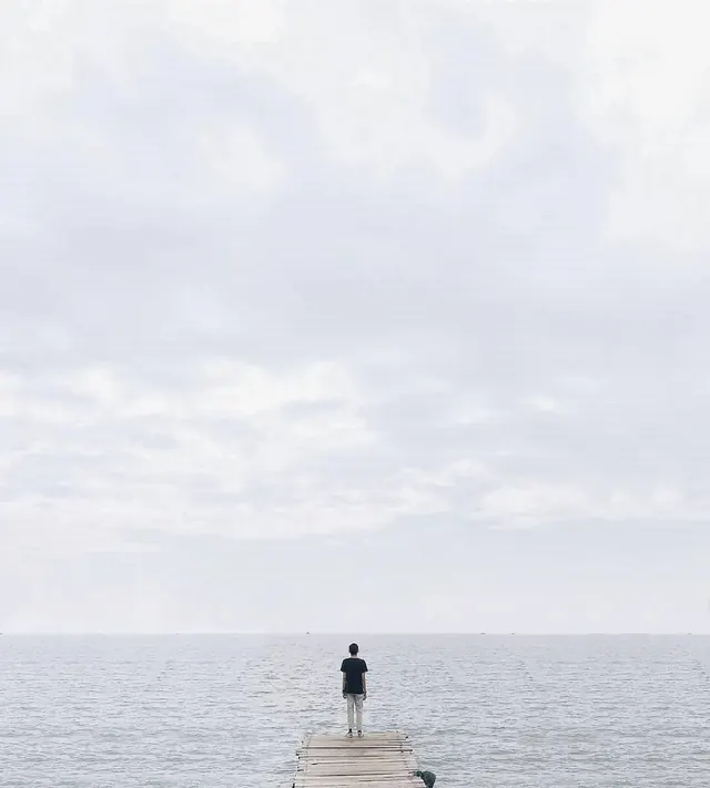 Lone Figure on Pier, minimal, photographic, muted