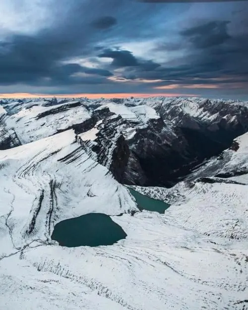 Snowy Mountain Landscape with Alpine Lakes, photographic, organic, cool