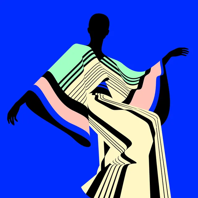 Abstract Silhouette in Patterned Garment, minimal, flat, vibrant