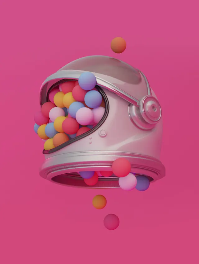 3D Pink Helmet with Spheres, playful, 3d-render, vibrant