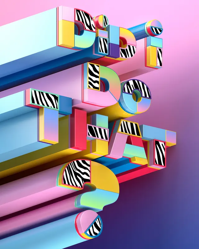 Geometric 3D Abstract Composition, neo-brutalist, playful, vibrant