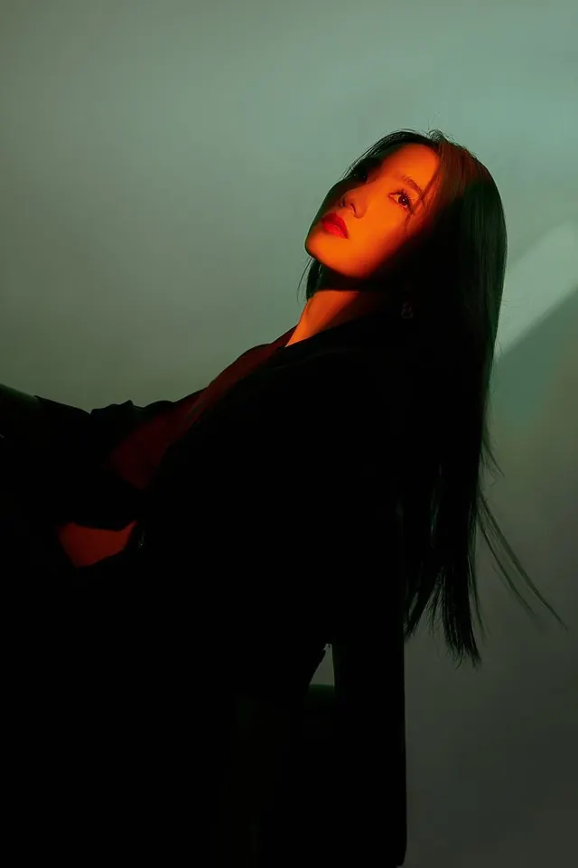Portrait with Red Light Overlay, photographic, minimal, dark