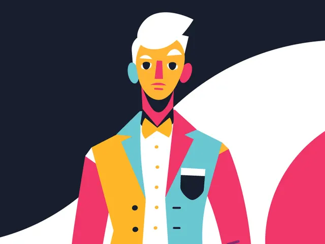 Stylized Male Character Illustration, flat, geometric, vibrant
